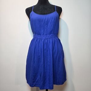 American Eagle Women's Blue Open Back Mini Sun Dress Small